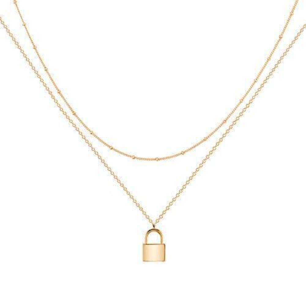 8361 Gold Dainty Layer Lock Necklace,18K Gold Plated Cute Delicate Tiny